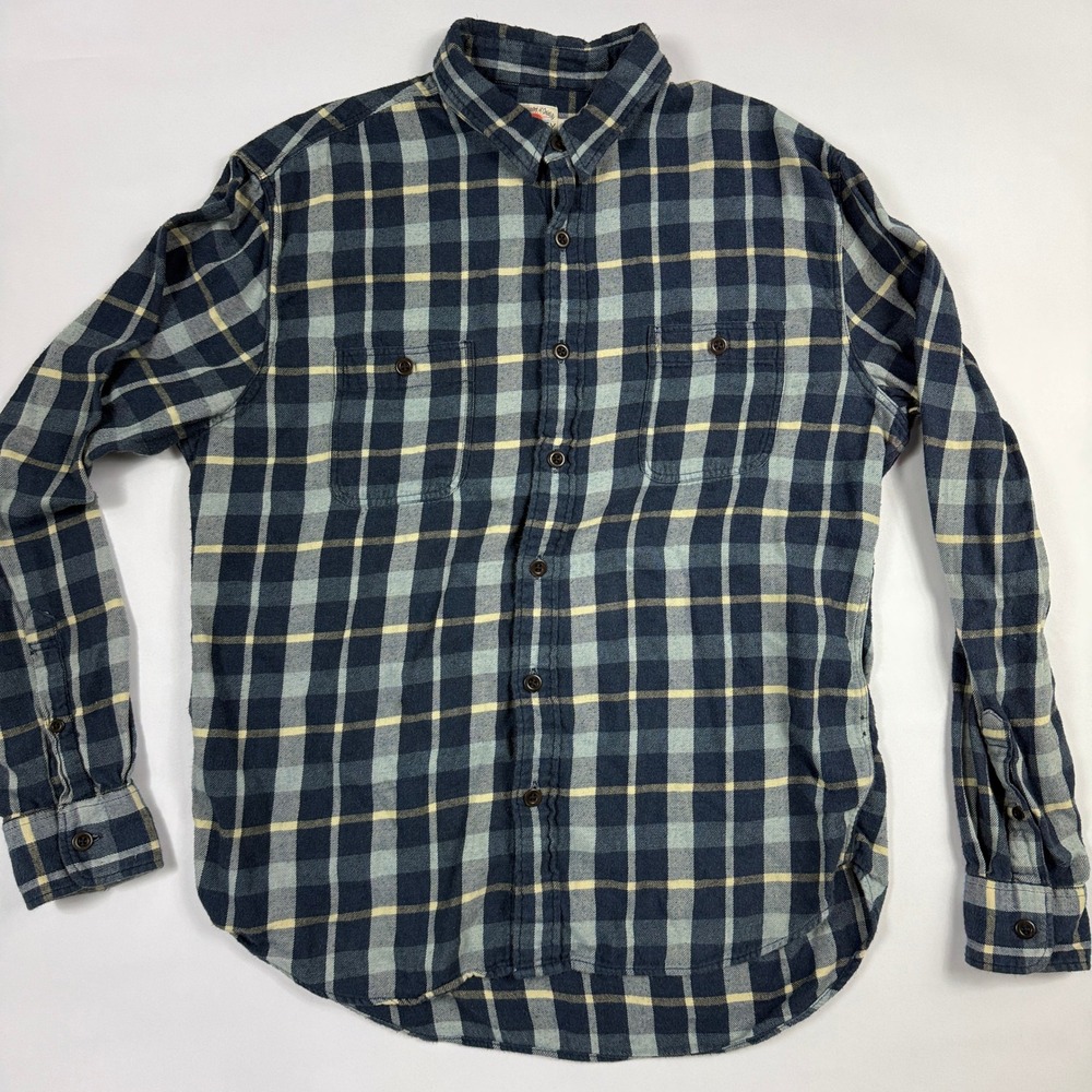 Faherty Brand Mens Large Blue Plaid Flannel Button Down Shirt Long Sleeve